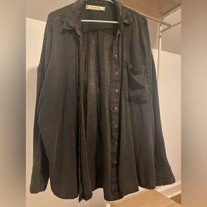 Free People Oversized Acid Wash Black Button Down